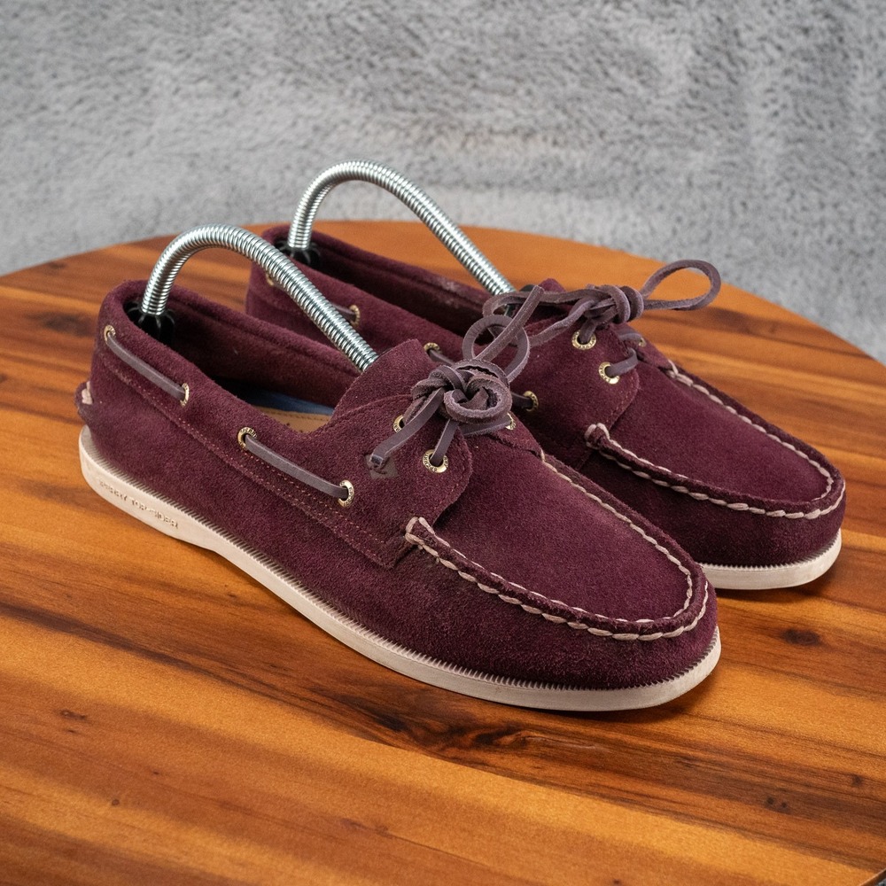 Sperry Women's Authentic Original 2-Eye Slip-On Boat Suede Burgundy Shoes Sz 9.5